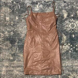 Elegant Brown Faux Leather Dress